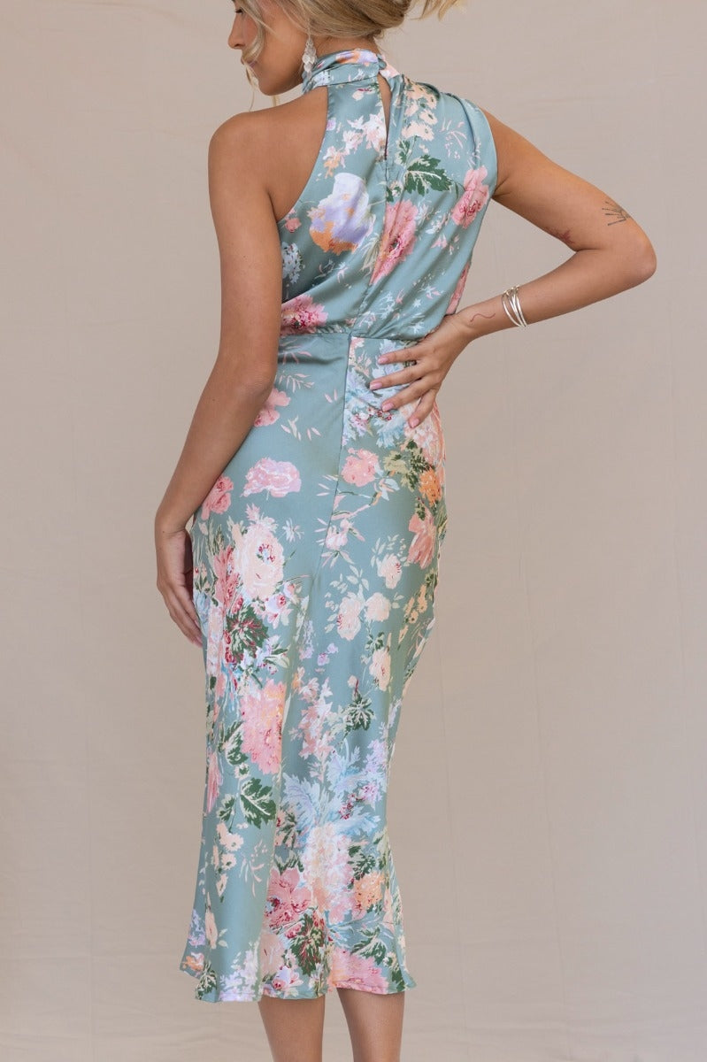 Wine Country Dates Floral Halter Neck Elastic Waist Maxi Dress-Massicos