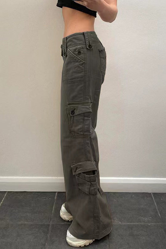 Retro Street Style Pocket Denim Pants-ROVOLE