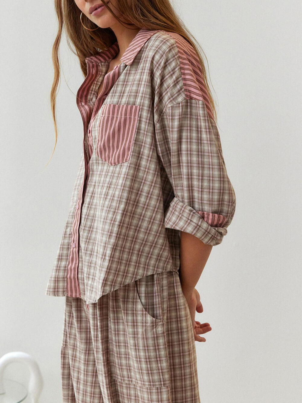 Pink Loose Splice Pajama Set-Massicos