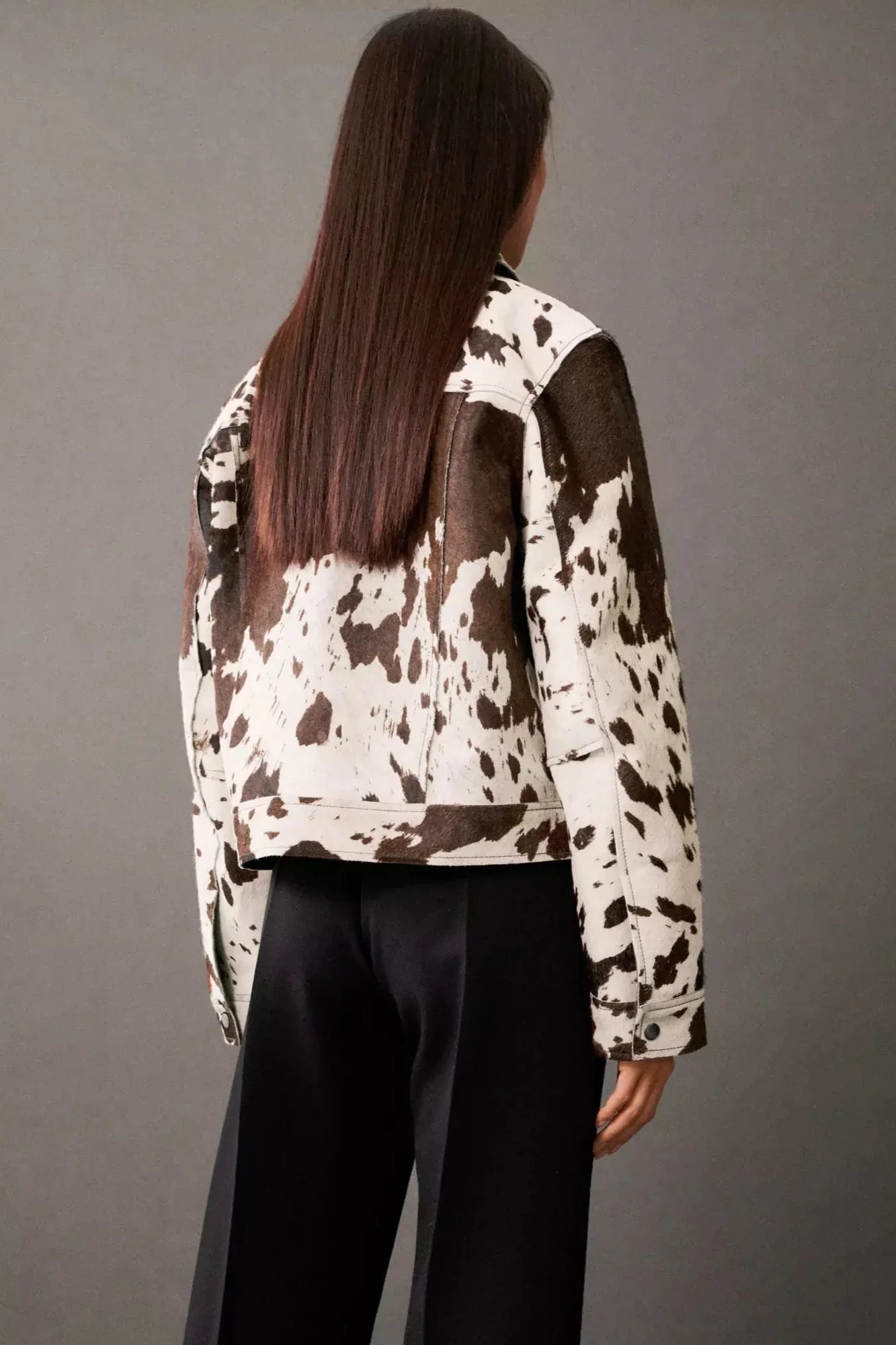Cow Print Faux Fur Shirt-Style Jacket-ROVOLE