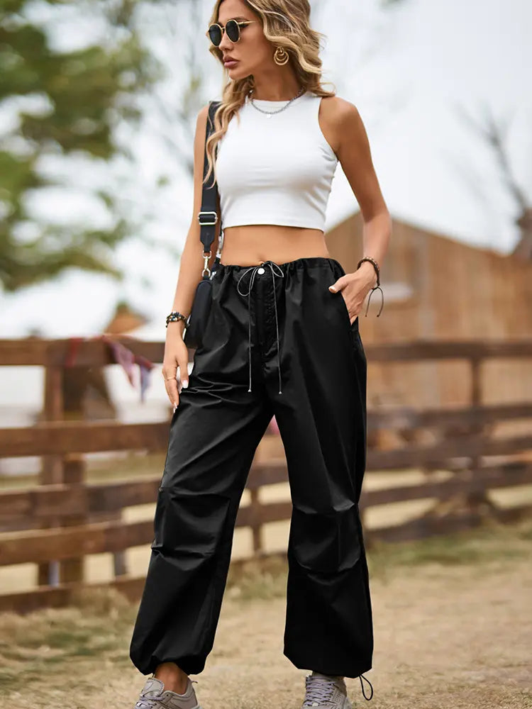 Vintage Street Style Drawstring Cargo Joggers-Massicos