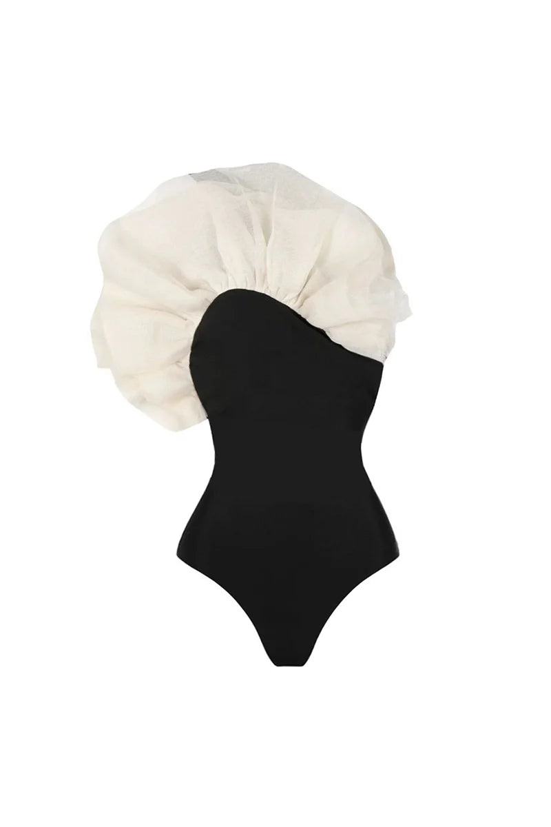 3D Floral Solid Color Swimsuit-ROVOLE