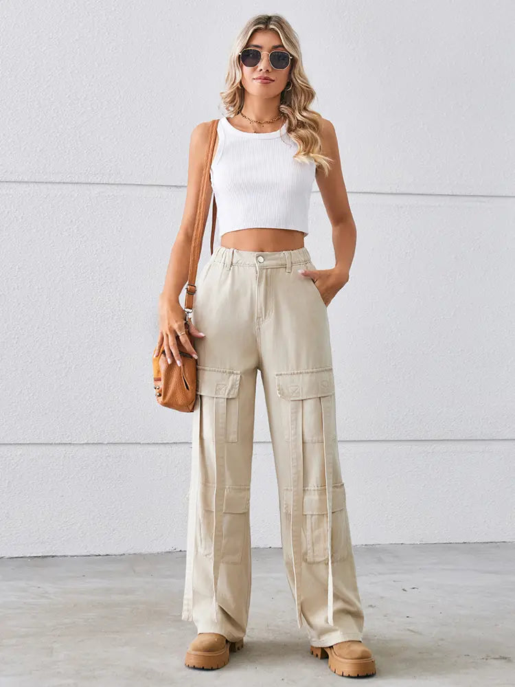 Vintage Heavy-Duty Tie-Design Denim Cargo Pants-Massicos