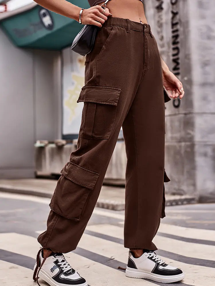 Loose-Fit Drawstring Denim Cargo Pants-Massicos