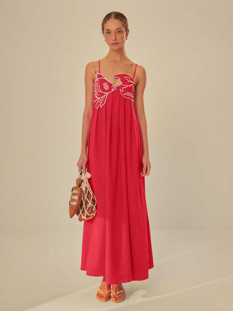 Fish Top Linen Blend Maxi Dress-Massicos
