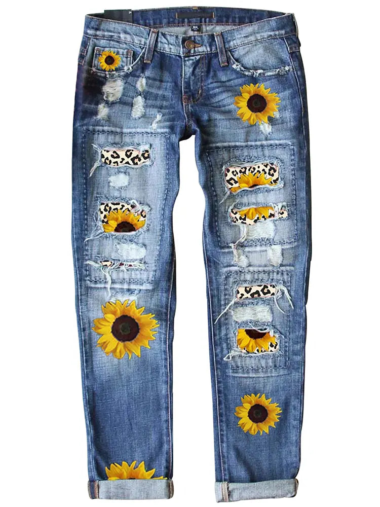 Fashionable Slim Fit Printed Jeans-Massicos