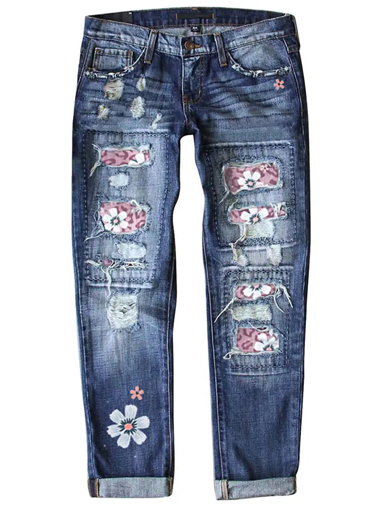 Fashionable Slim Fit Printed Jeans-Massicos