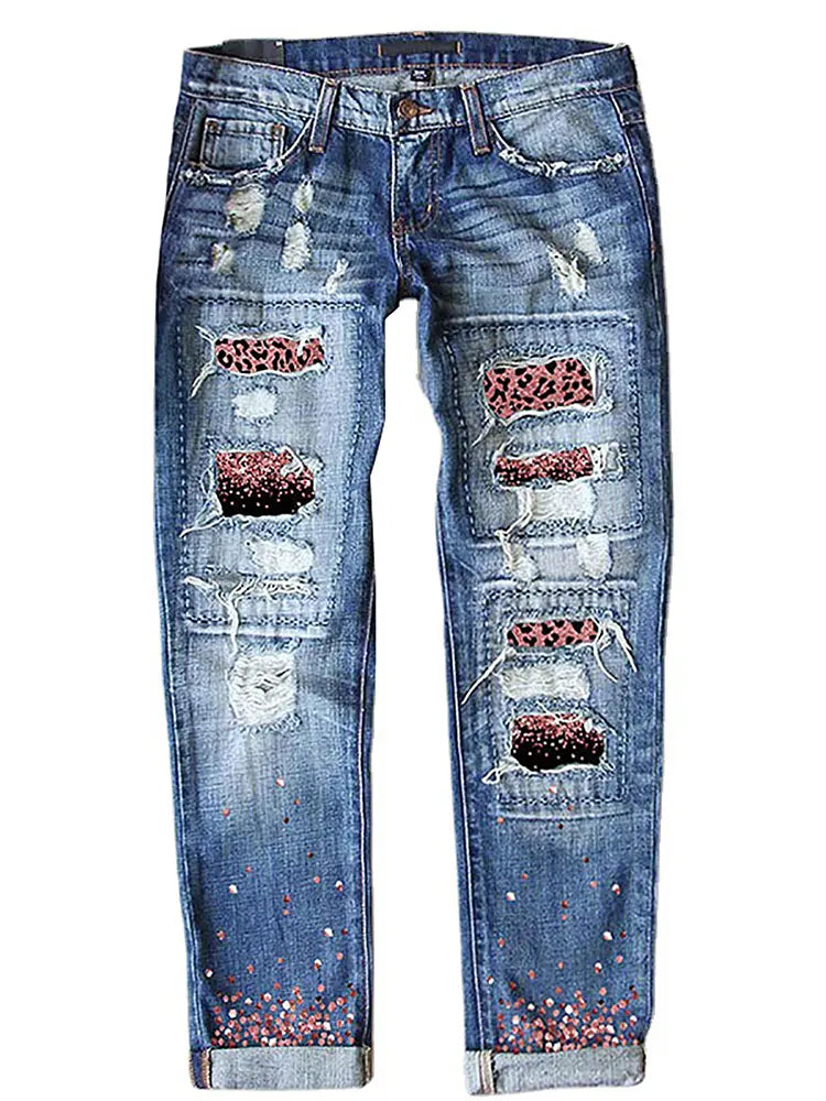 Fashionable Slim Fit Printed Jeans-Massicos