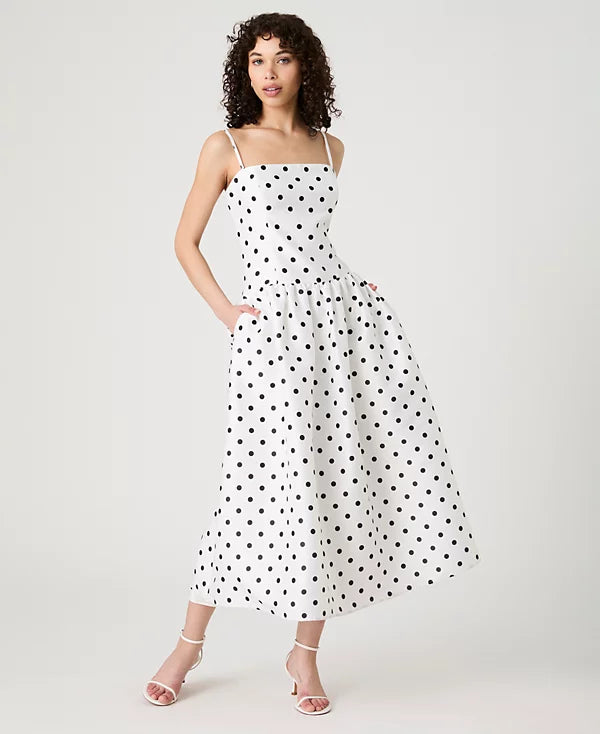 Strappy Polka Dot Midi Dress-Massicos
