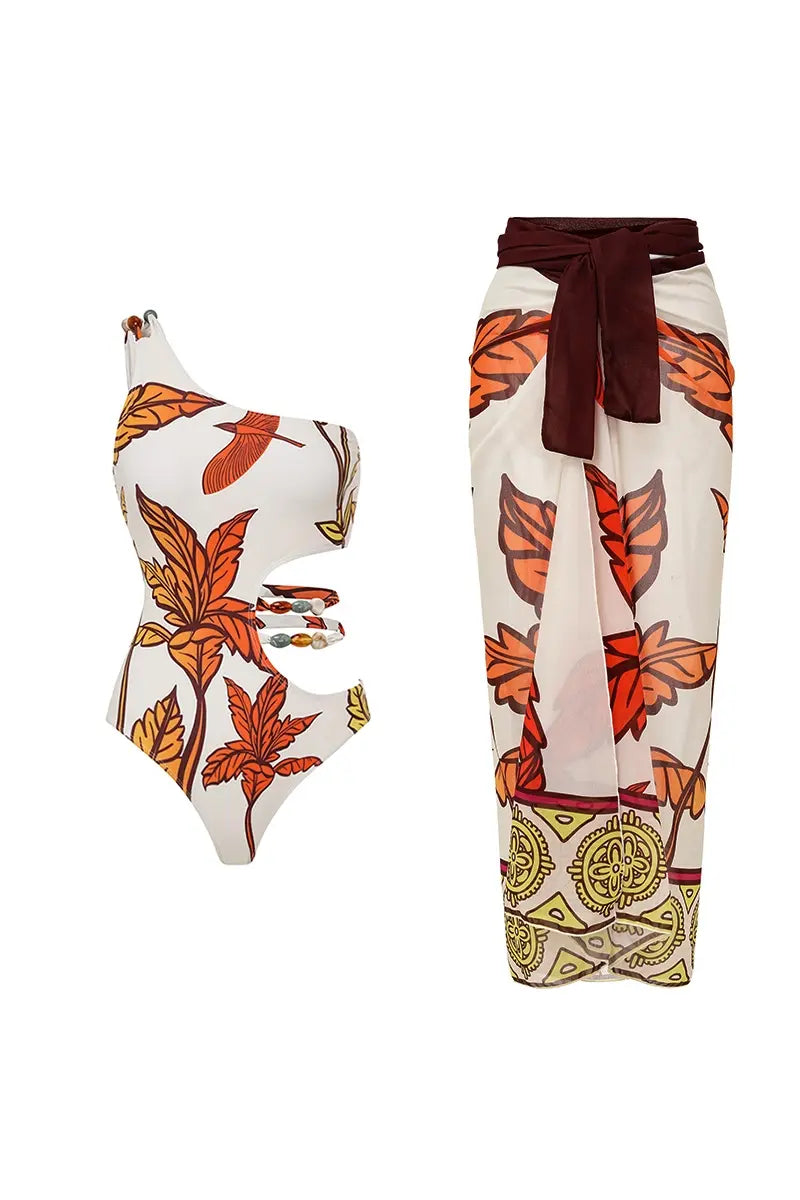 Maple Print Swimsuit Set Trio-ROVOLE