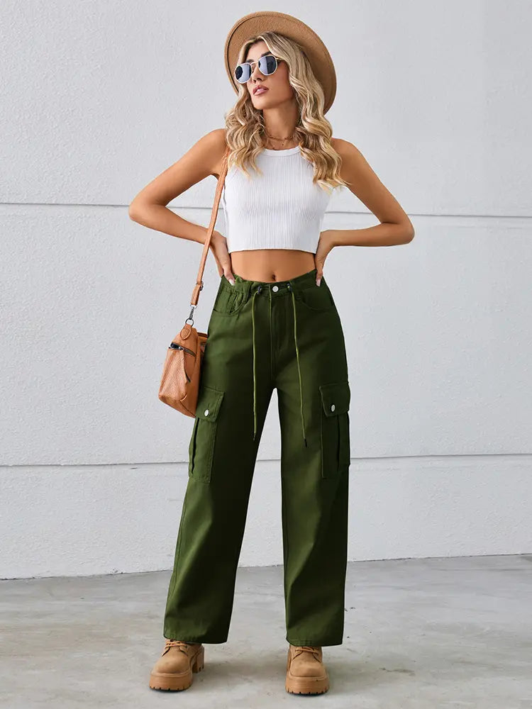 Adjustable Drawstring Denim Pants-Massicos