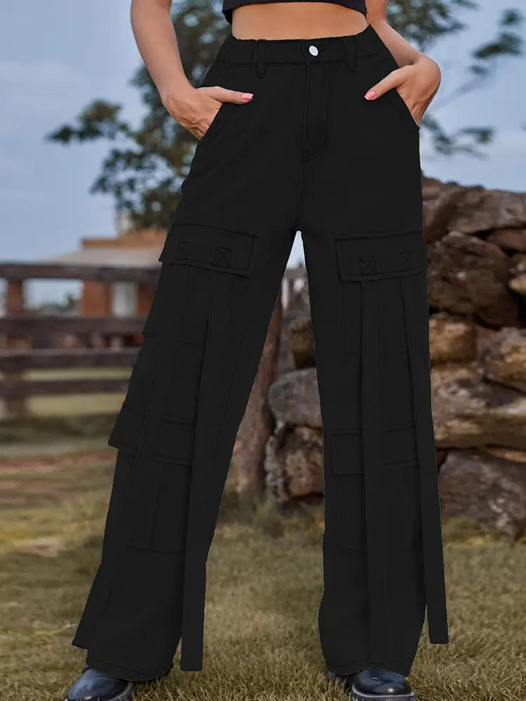 Vintage Heavy-Duty Tie-Design Denim Cargo Pants-Massicos