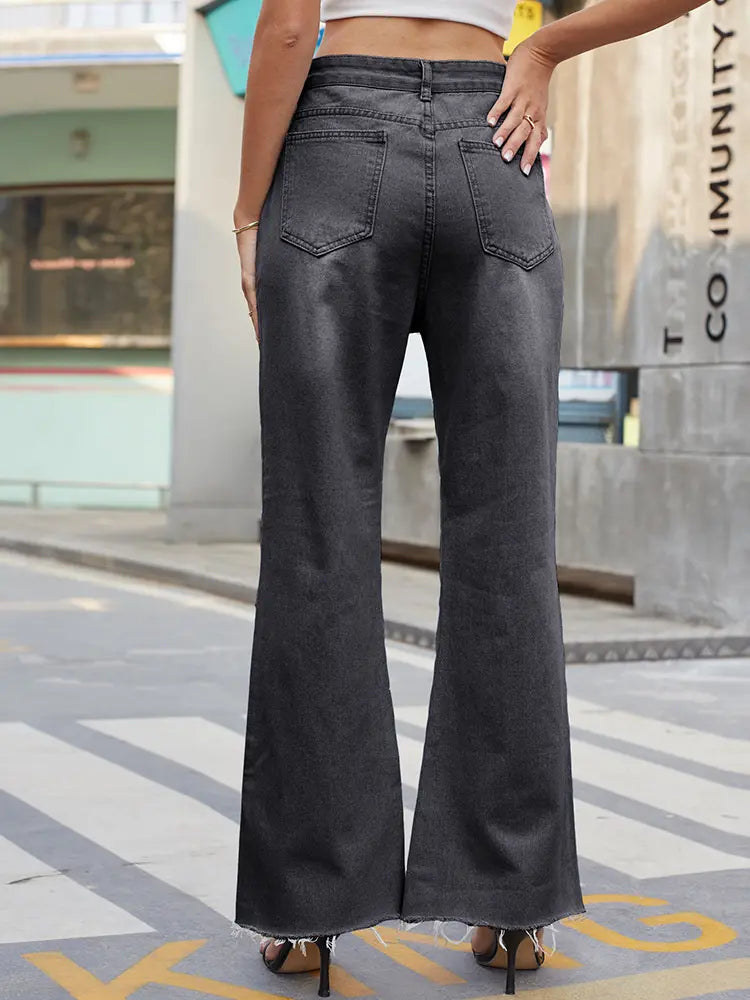 Vintage Wide-Leg Ripped Flare Jeans-Massicos