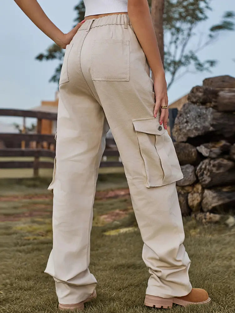 Vintage Elastic Waist Denim Cargo Pants-Massicos