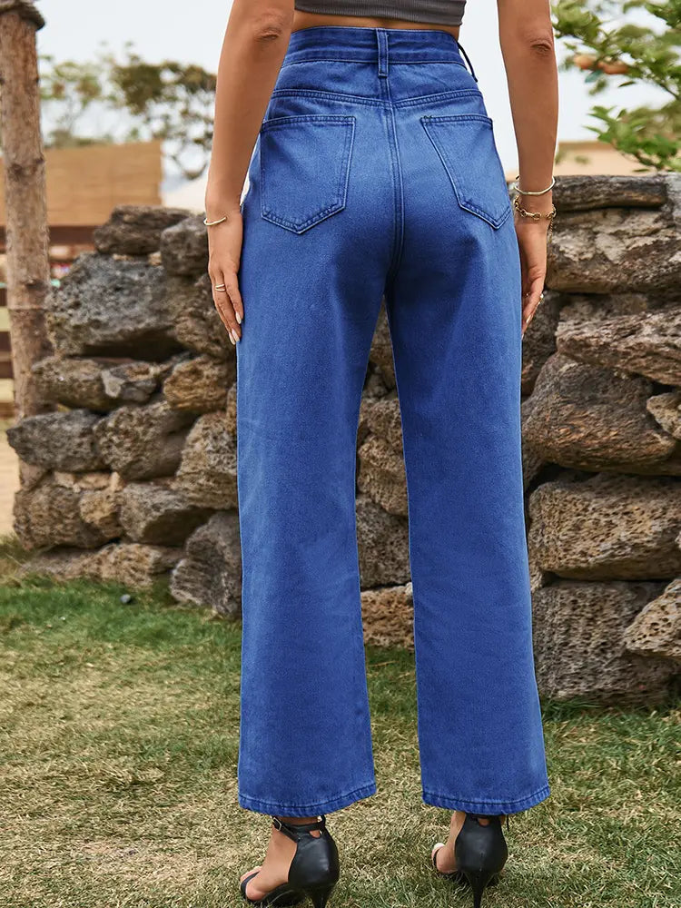 Trendy Split-Hem Washed Denim Pants-Massicos