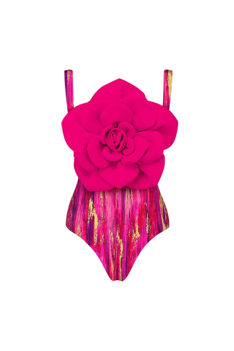 Floral Front Decor Printed One Piece Swimsuit Set-ROVOLE