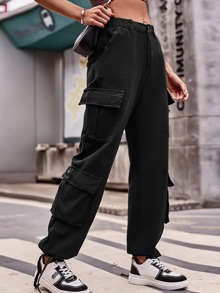 Loose-Fit Drawstring Denim Cargo Pants-Massicos