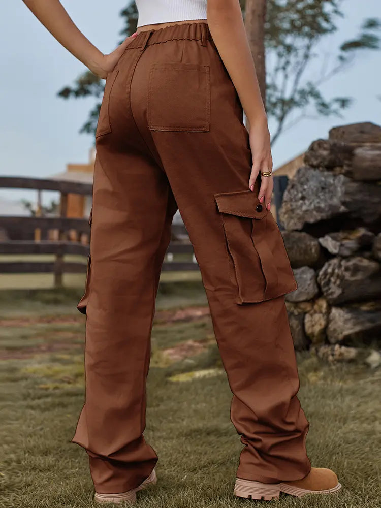 Vintage Elastic Waist Denim Cargo Pants-Massicos