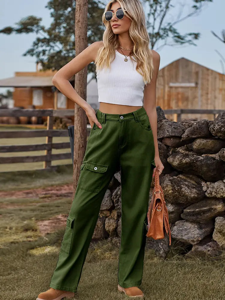 Washed Semi-Elastic Design Denim Cargo Pants-Massicos