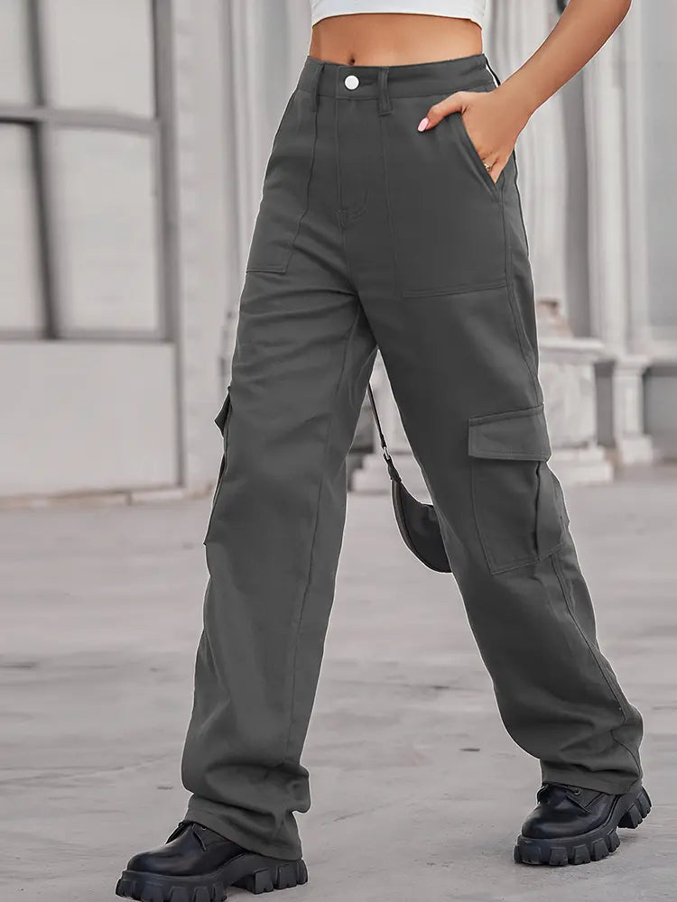 Elastic Waist Utility Denim Pants-Massicos
