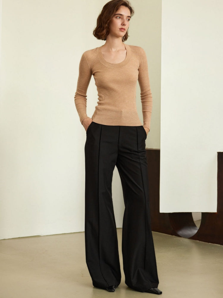 Elegant High waist Wide-Leg Suiting Trousers-Massicos