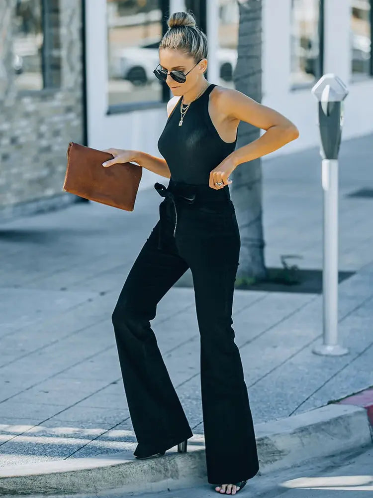 New Stylish Slim Tie-Up Flared Denim Pants-Massicos