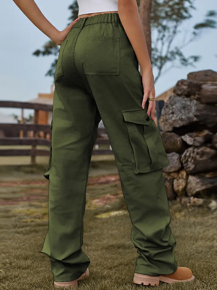 Vintage Elastic Waist Denim Cargo Pants-Massicos