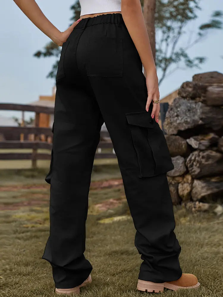 Vintage Elastic Waist Denim Cargo Pants-Massicos