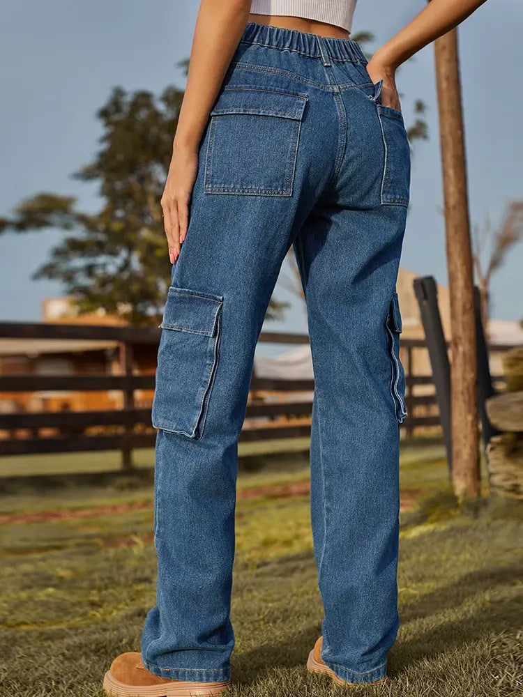 Retro Utility Denim Cargo Pants-Massicos