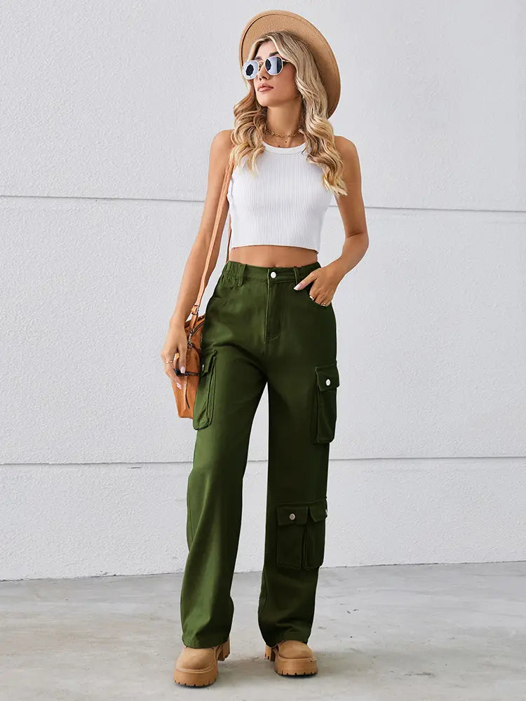 Washed Multi-Pocket Denim Pants-Massicos