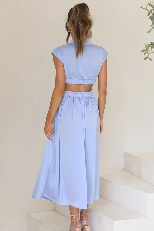 Cutout Waist Pocketed Vacation Midi Dress-ROVOLE