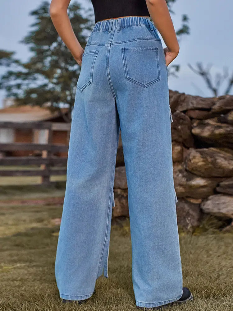 Vintage Heavy-Duty Tie-Design Denim Cargo Pants-Massicos