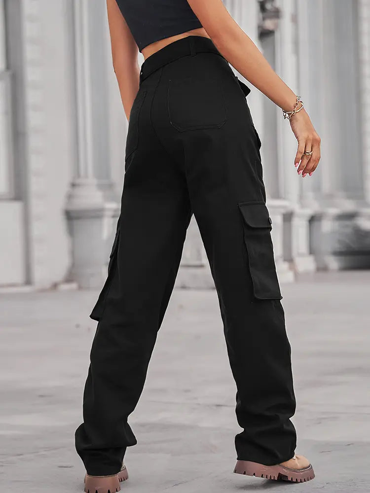 Washed Multi-Pocket Denim Cargo Pants-Massicos