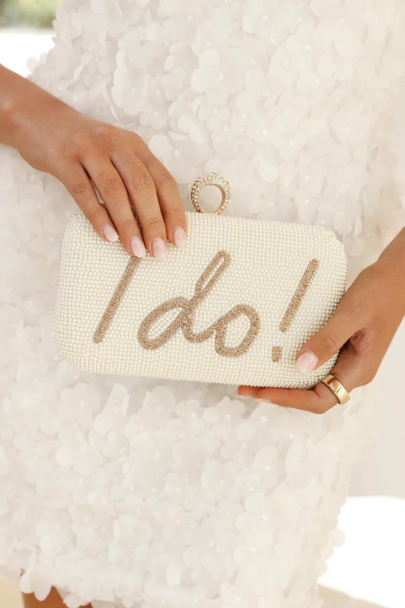 I DO Sequin Clutch - Gold/White-ROVOLE