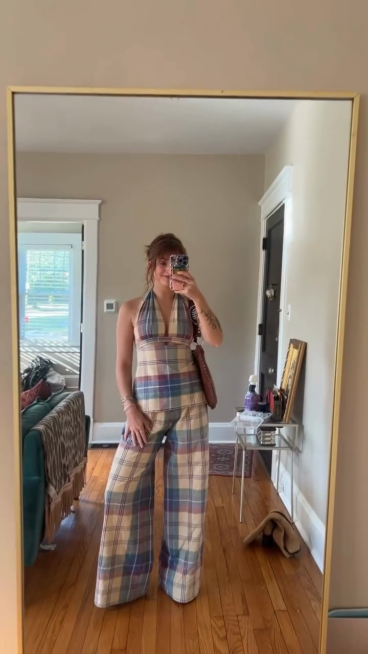 Plaid halterneck suit-Massicos