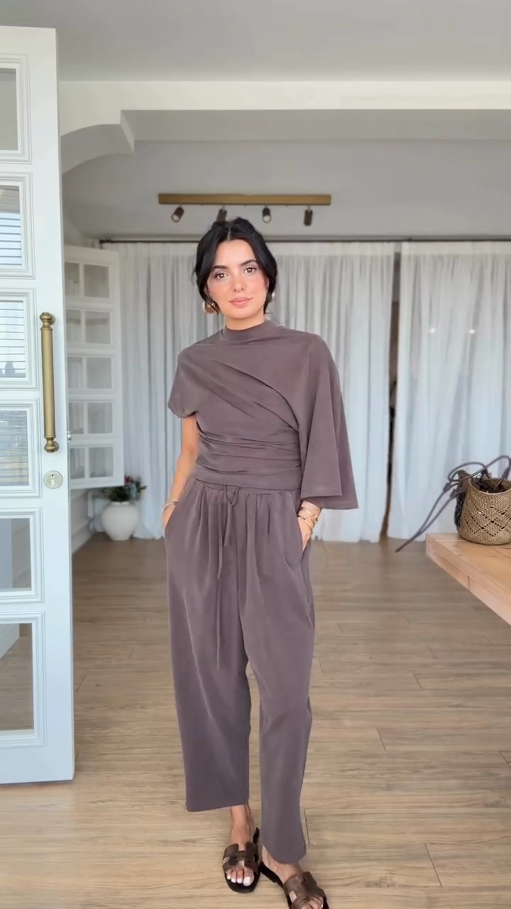Asymmetric Top & Wide - Leg Pants Set-Massicos