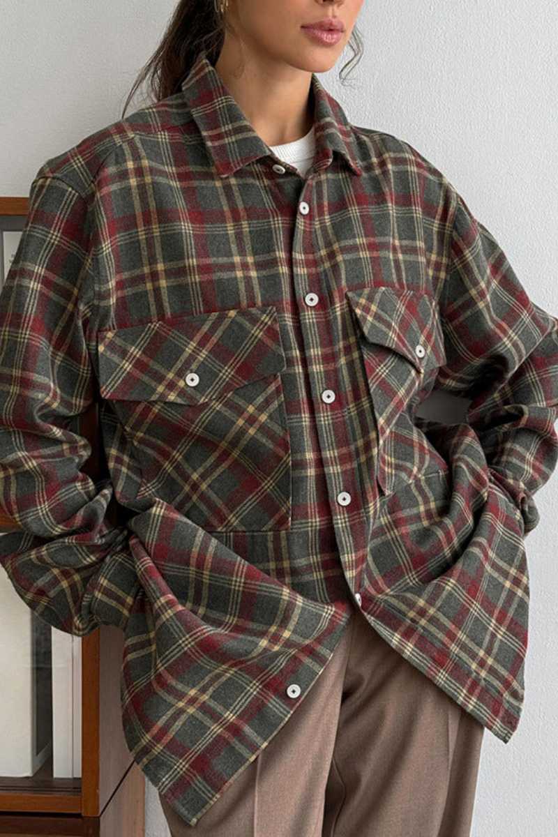 Vintage Loose Casual Plaid Shirt-ROVOLE