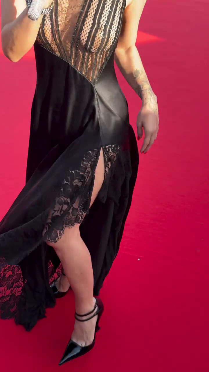 Black Lace - Trimmed Satin Evening Dress-ROVOLE