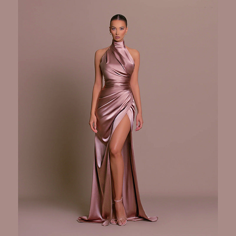 Halter Sleeveless Autumn New Graceful Stand Collar Long Dress-ROVOLE