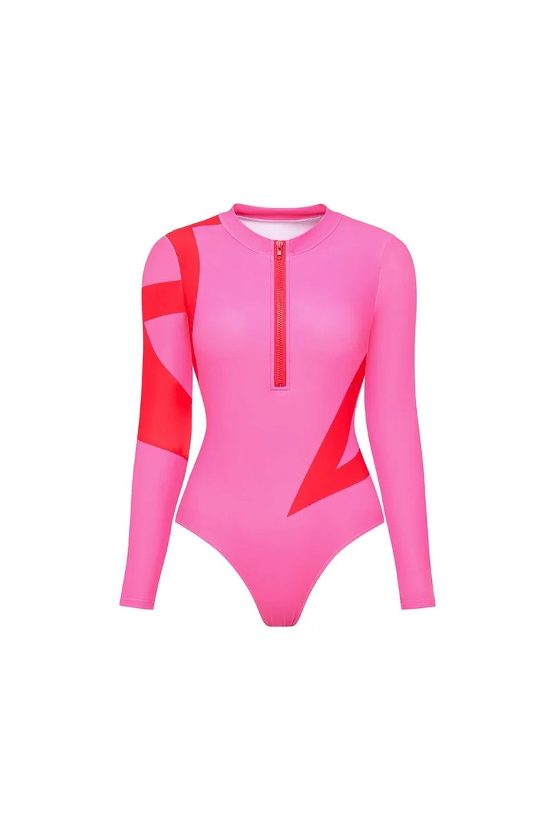 Colorblock Long Sleeve Surf Swimsuit Set-ROVOLE
