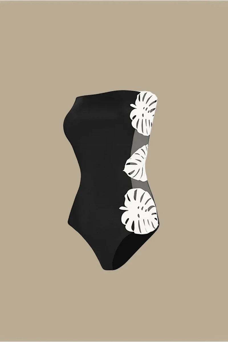 Leaf Patchwork Cutout Strapless Swimsuit-ROVOLE