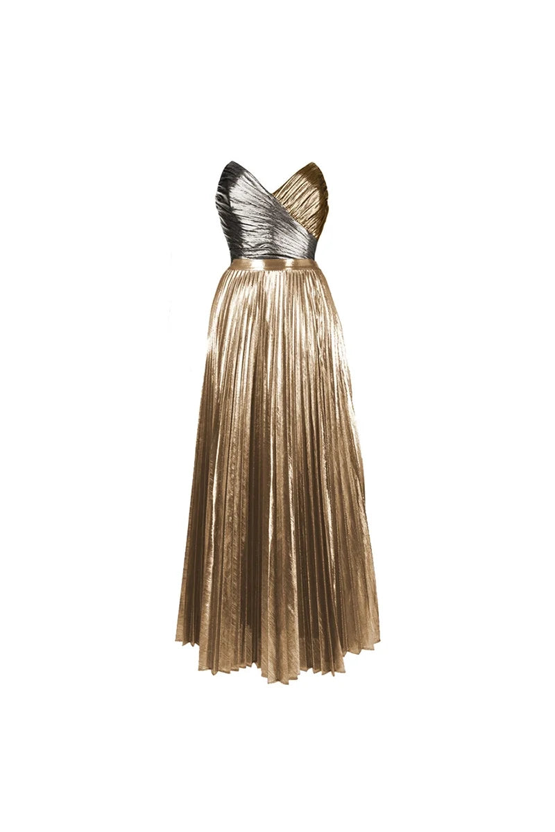 Cutout Gold Patchwork One-Piece Skirt Set-ROVOLE