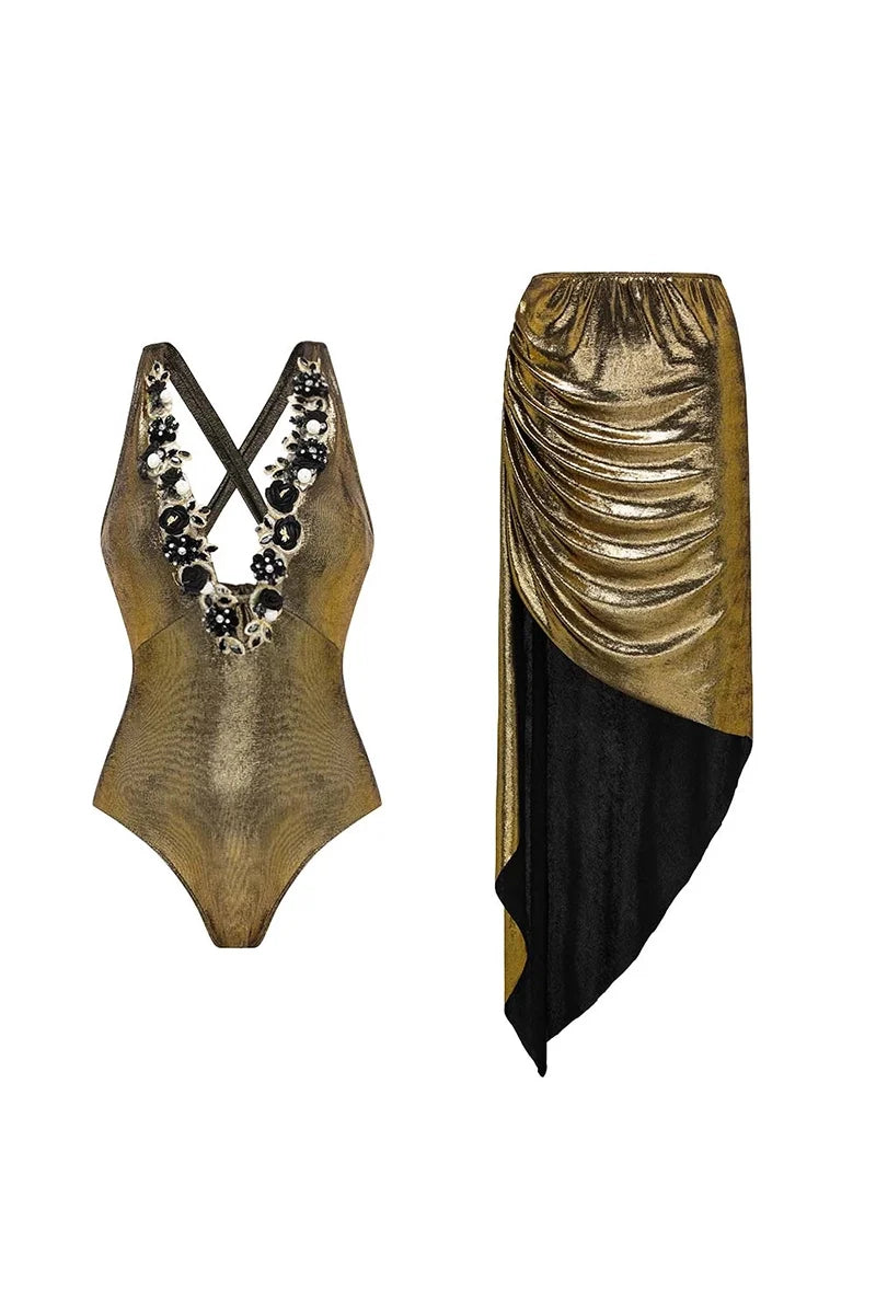 Golden Butterfly Shimmer One-Piece Swimsuit-ROVOLE