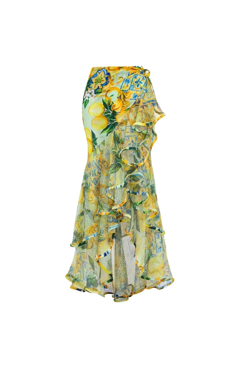Lemon Print Ruffle Bikini Set-ROVOLE
