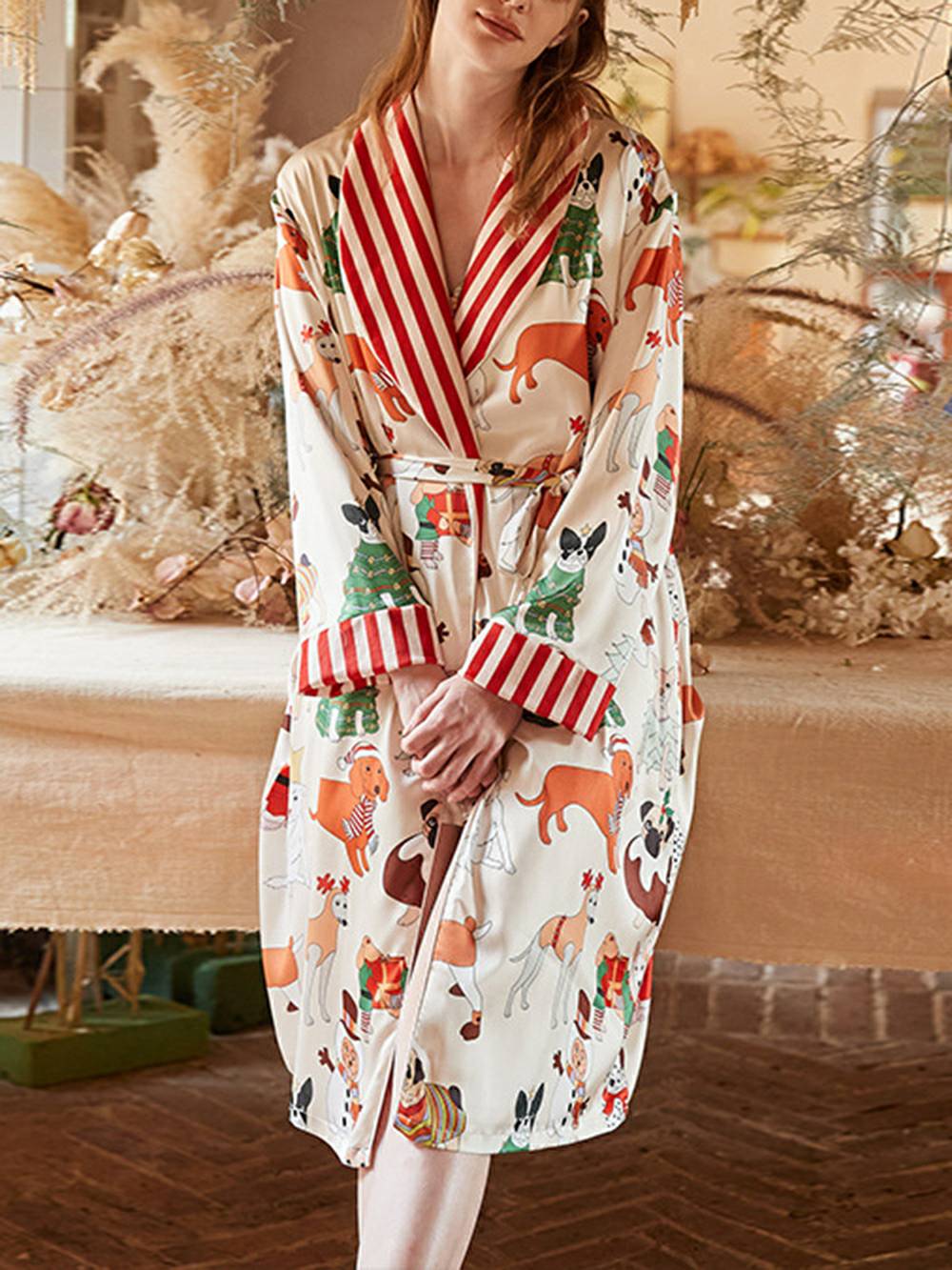 Christmas Dog Print Robe Set-Massicos