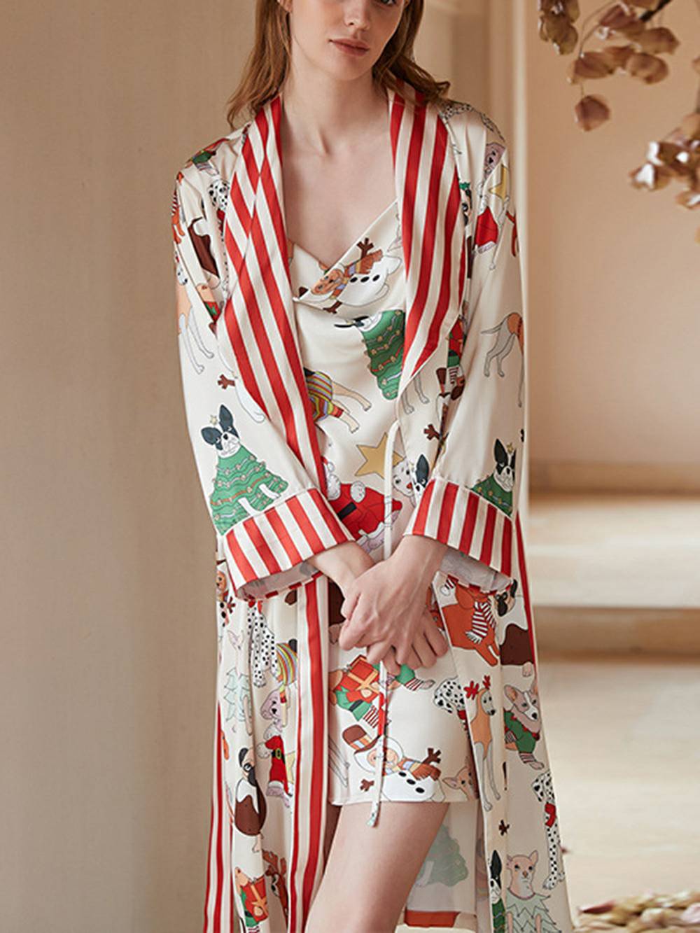Christmas Dog Print Robe Set-Massicos
