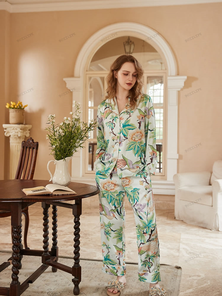 Peony Print Long-Sleeve Loungewear Set-Massicos