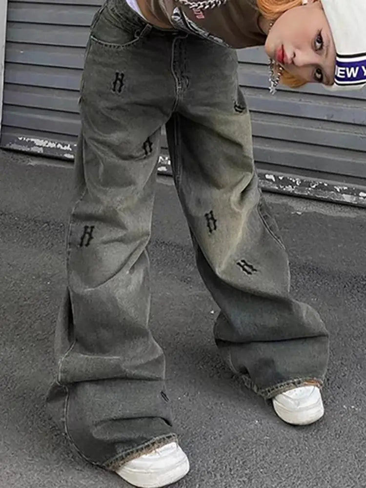 Vintage Printed Straight Jeans-Massicos