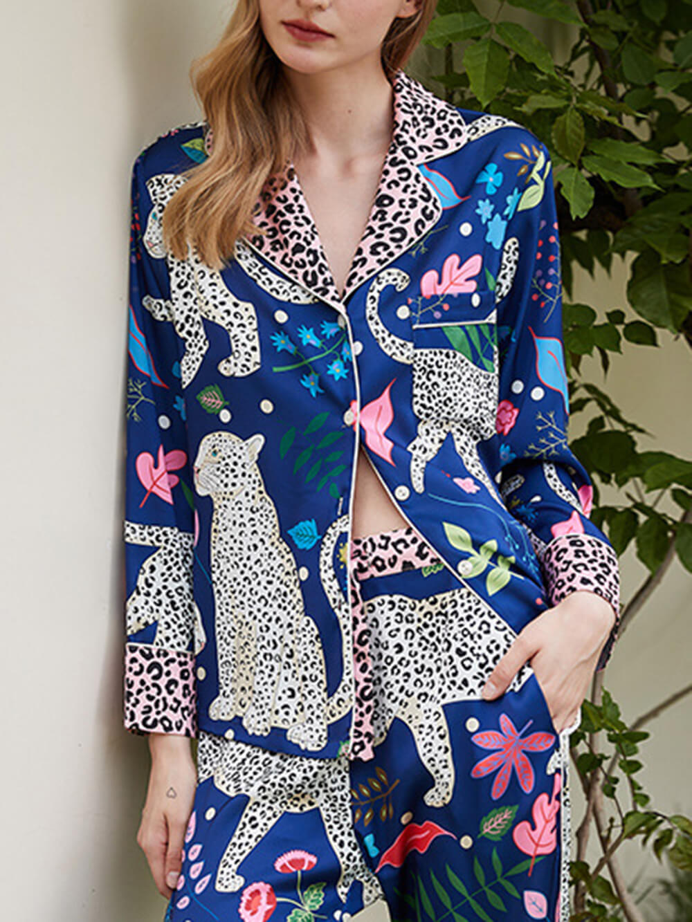 Blue Snow Leopard Print Pajama Set-Massicos