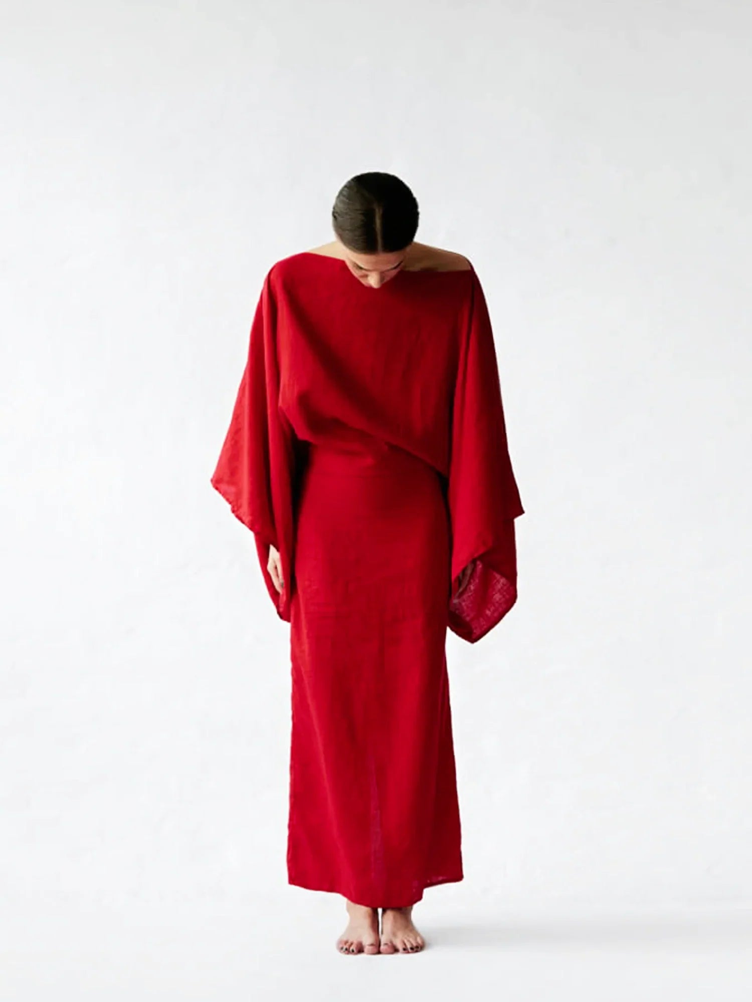 Crimson Linen Breeze Kimono Dress-Massicos